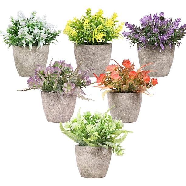 6 Piezas de Plantas Artificiales Mini Macetas, Planta de Plástico, Flor Verde en Maceta, Decoración de Mesa, Escritorio de Computadora