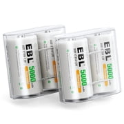 EBL 4 Pack 1.2v R14 Size C Rechargeable Batteries 5000mAh Ni-MH Battery for Flashlight Toys Camera