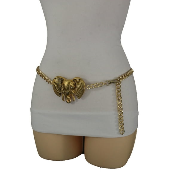 Women Gold Metal Chain Fashion Belt Hip Waist African Elephant Buckle XS S M