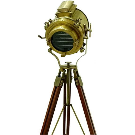 Antique Nautical Spotlight Wooden Tripod Floor Lamp Vintage Searchlight Home Decor