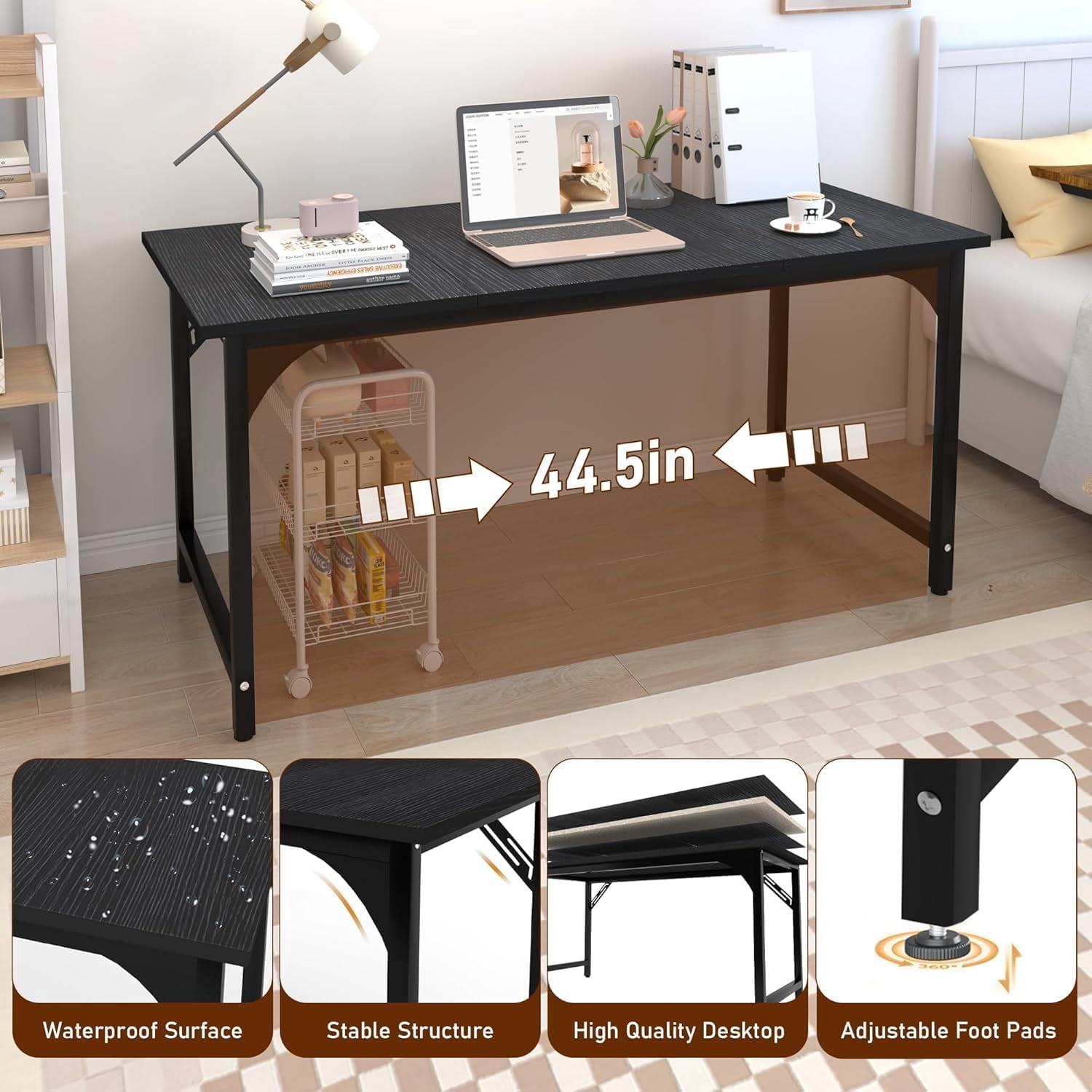 AZN 47 X 24 inch Computer Desk w/Deeper & Thicker Desktop, Office Desk w/Sturdy Metal Frame, Modern Simple Desk w/Large Legroom, Study Gaming Writing Work Desk for Home Office, Bedroom