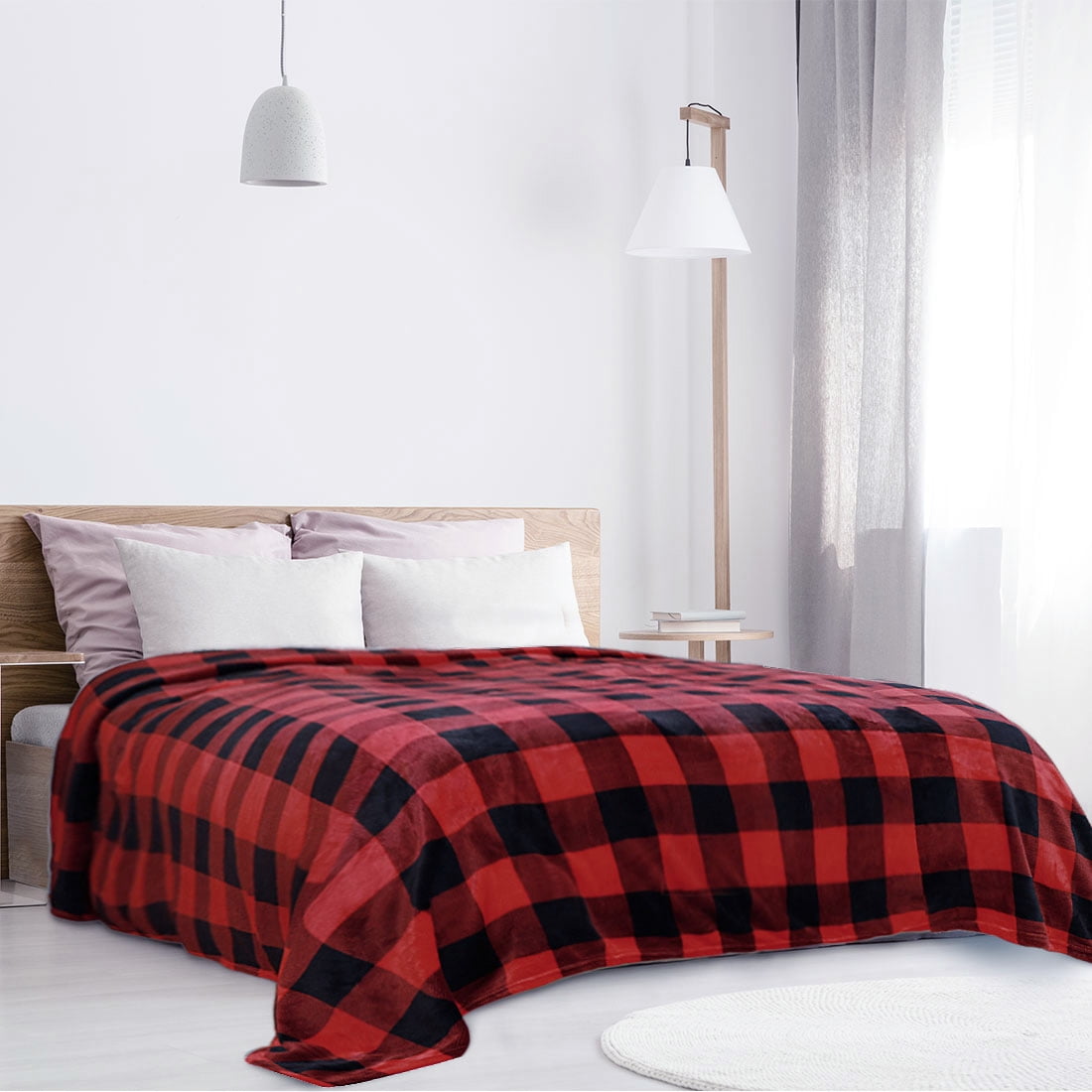 Buffalo Plaid Flannel Fleece Blanket King Size Soft Fuzzy Lightweight