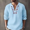 thumbnail image 2 of HAPIMO Men's Loose Cotton Linen Tops Fashion Deep V Neck Pullover Solid Color Tees Clothing Summer Half Sleeve Shirts Leisure Comfy Blue XXL, 2 of 6