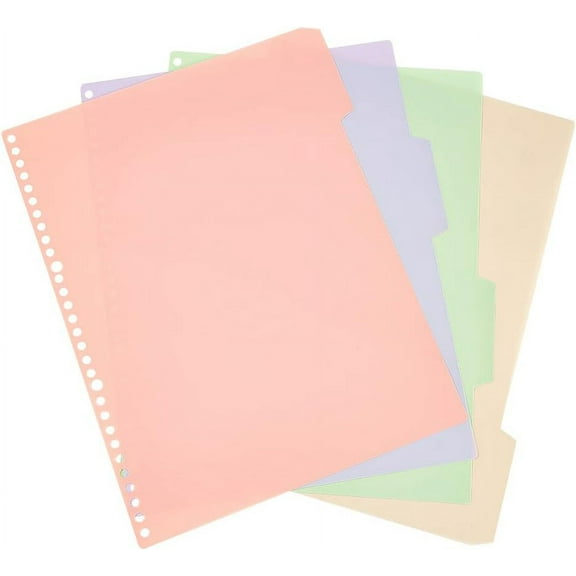 4 Tabs Plastic Binder Dividers Ring Binder Dividers 30 Holes Index Page Divider Sheets Protectors Paper Organizer Disc Bound Planner Supplies Light Color