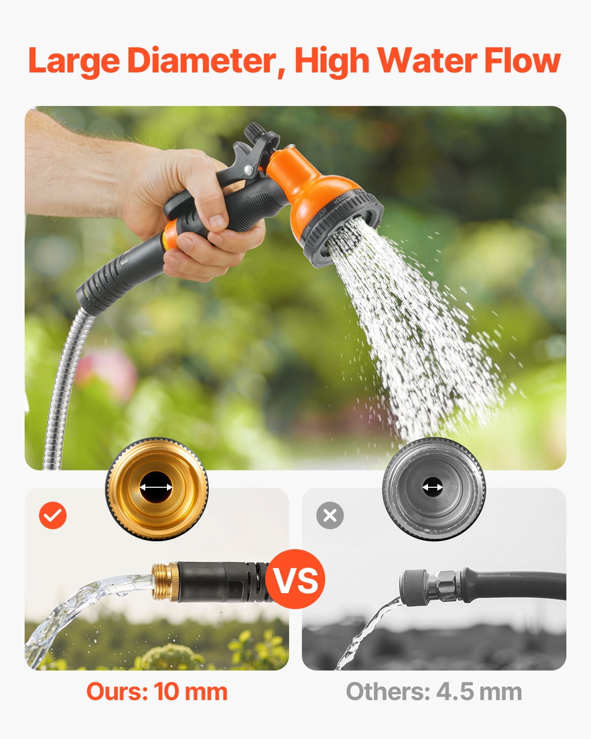 KFFKFF 75 ft Metal Garden Hose, Durable Stainless Steel Water Hose with 10-Function Spray Nozzle, Flexible & No-Kink, Lightweight Outdoor Water Pipe for Outdoor, Yard