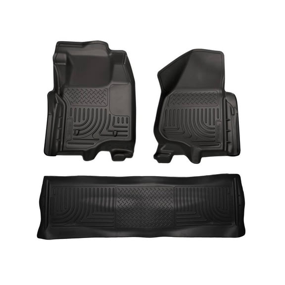 Husky Liners 98711 Weatherbeater Floor Mats Fit 2011-2012 Ford F-250, F-350, F-450 Crew Cab (w/o Manual Transfer Case Shifter, w/w/o Driver’s Side Foot Rest) - Front/2nd Seat - Black