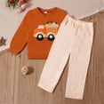 thumbnail image 2 of ANINEO Child Boys Fall Outfits Long Sleeve Crewneck Sweatshirt With Cartoon Embroidery And Plaid Trousers Two Piece Kids Autumn Thanksgiving Holiday Outfits Stylish Clothes Sets, 2 of 8