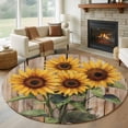 thumbnail image 3 of Vintage Summer Round Area&nbsp;Rug 6ft Sunflower Plant Rustic Wood Grain Farmhouse Non-Slip&nbsp;Washable Circle Rugs Soft Felt Indoor Floor Mat for Bedroom Kitchen Living Room Bathroom, 3 of 9