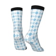 thumbnail image 3 of Goofa Blue and White Squares Printed Men's Crew Socks, Soft Durable Breathable Moisture-Wicking with Odor Control Cotton socks, 3 of 9
