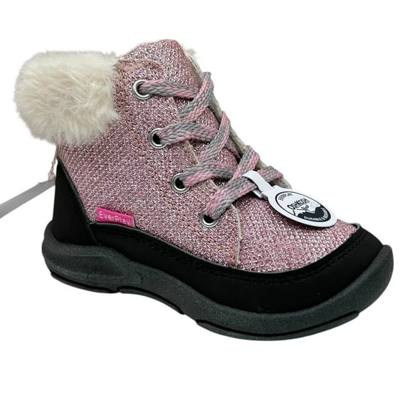 OshKosh BGosh Toddler Girls Ankle Winter Boots Size 10 Pink Black Faux Fur Trim