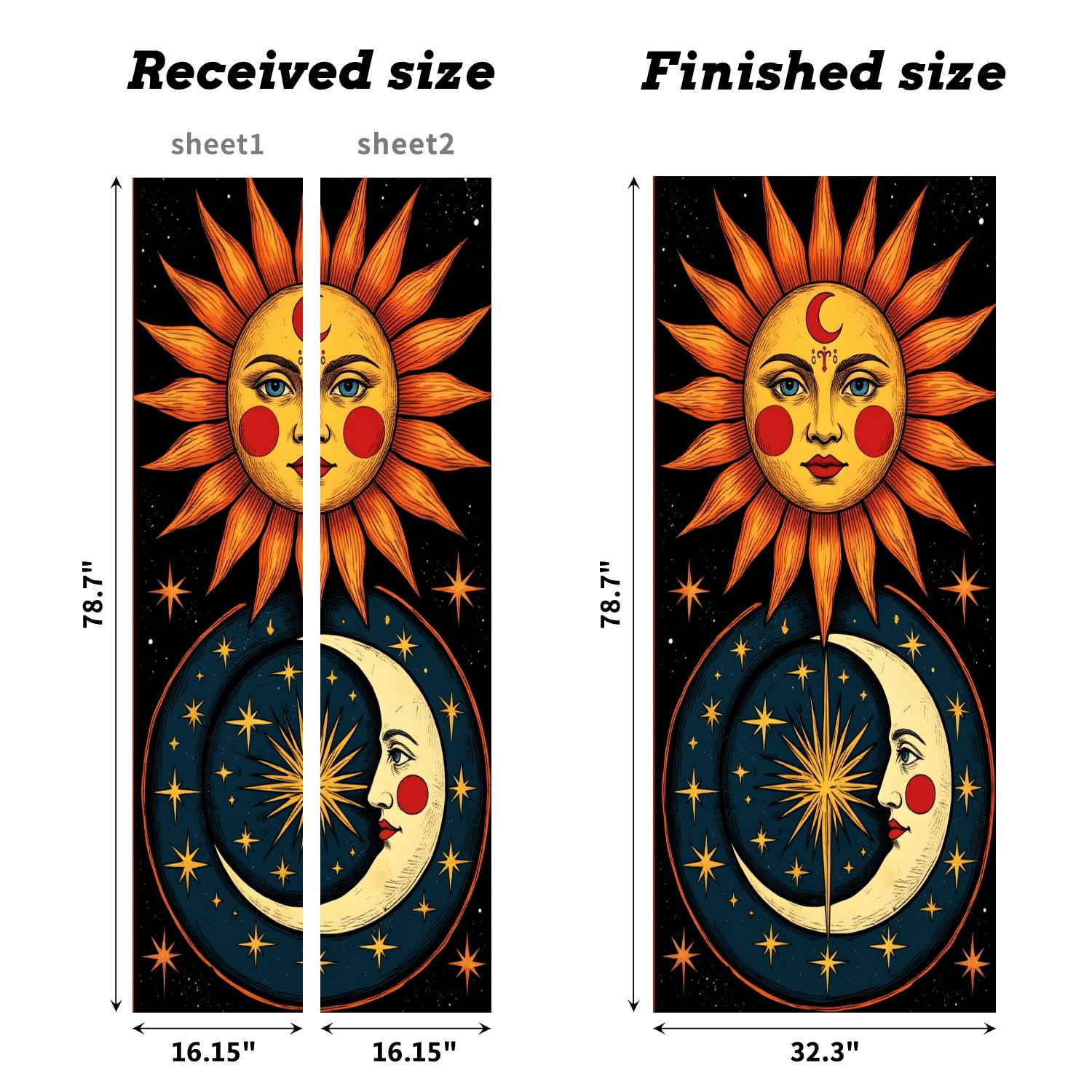 Self Adhesive Vinyl Refrigerator Wrap Set Celestial Sun Moon Stars Cosmic Elements Door Mural Removable Fridge Sticker Peel and Stick&nbsp;Full Door Cover Decal Kitchen Bar Decor