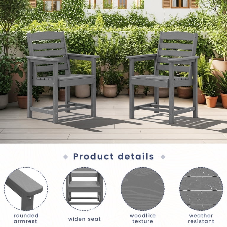 Serwall Outdoor Dining Chair Set of 2, Grey HDPE photo 6