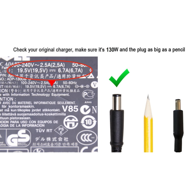 Dell G7 15 Laptop Charger, 19.5V 6.7A AC Adapter Power Cord, 130W
