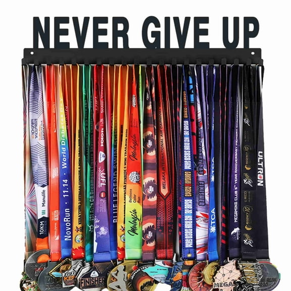 Goutoports Medal Holder Display Hanger - Never Give up - Sturdy Black Steel Metal over 60 Medals Easy to Install