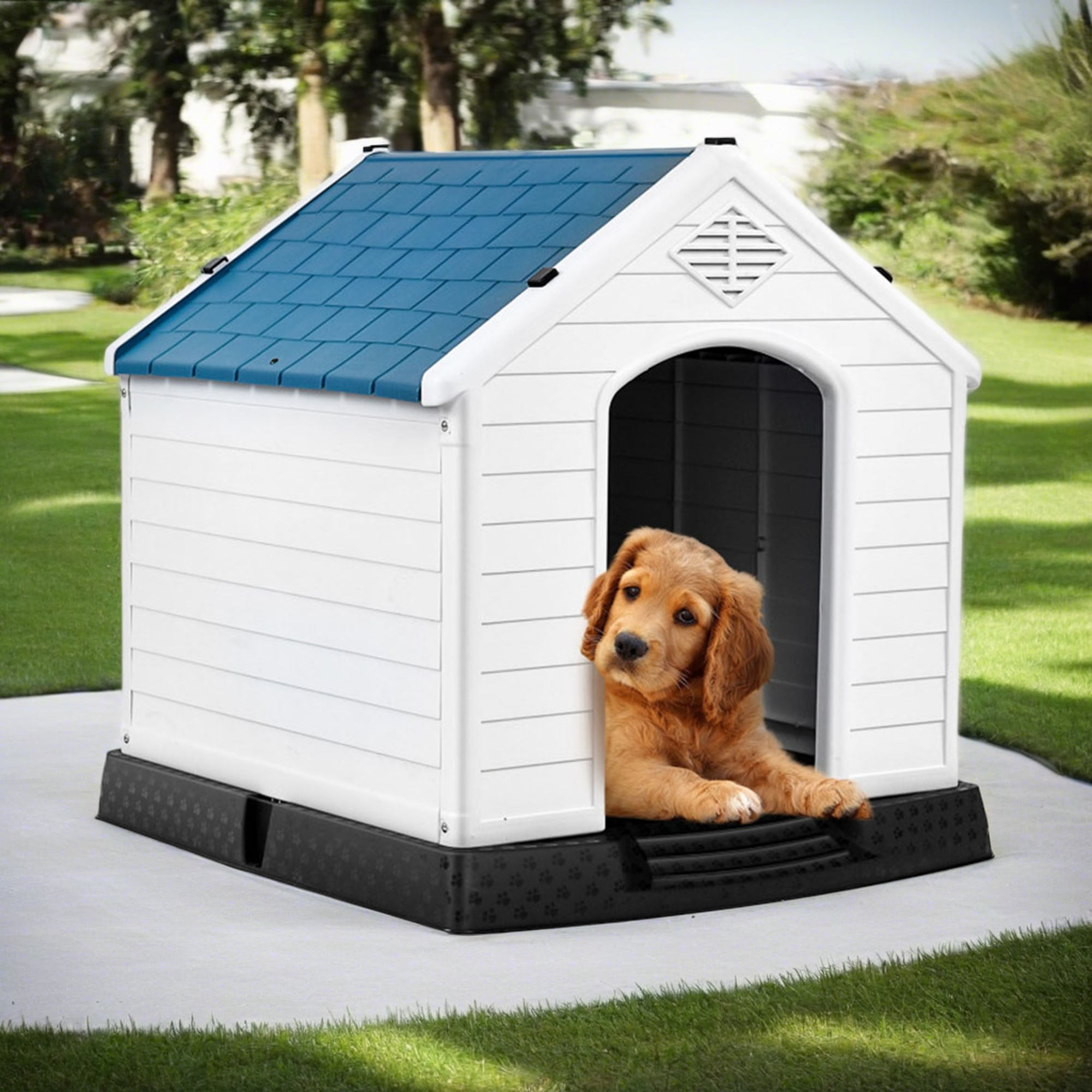 Pefilos 33" Outdoor Waterproof Dog House, Pet Houses for Medium Dogs, Plastic Cat House with Ventilate, Indoor Puppy House, White Pefilos 33" Outdoor Waterproof Dog House, Pet Houses for Medium Dogs, Plastic Cat House with Ventilate, Indoor Puppy House, White