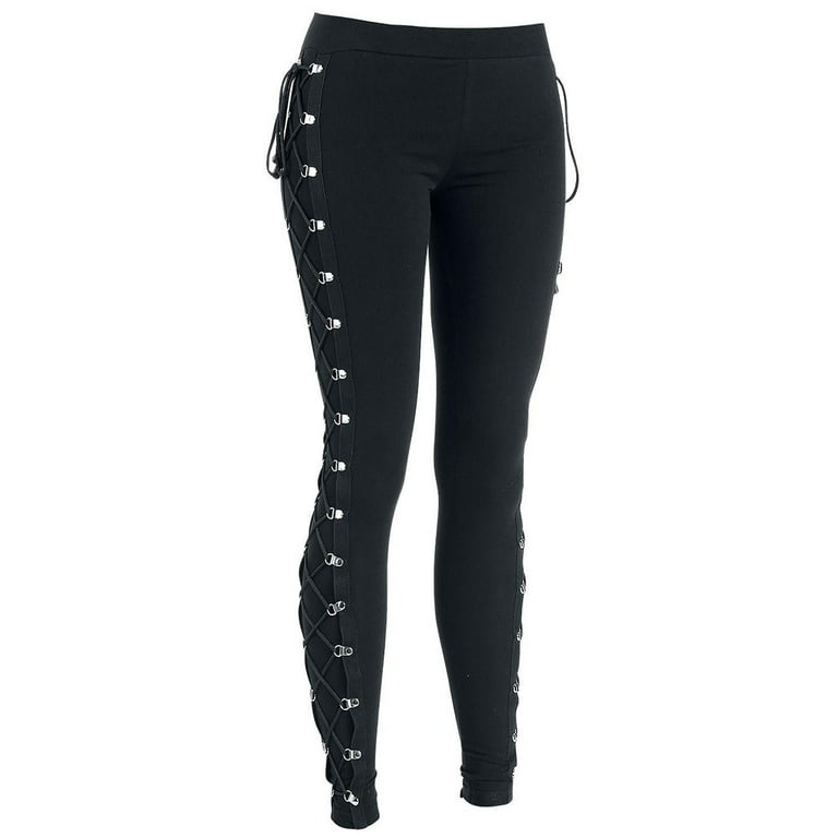 Pgeraug pants for women Side Pans Up Leggings Skinny Gothic Lace Pants  leggings Black M 