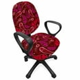 thumbnail image 1 of Paisley Office Chair Slipcover, Rhythmic Drop Shaped Motifs on Dark Tone Background Illustration, Protective Stretch Decorative Fabric Cover, Standard Size, Dark Maroon Pastel Pink, by Ambesonne, 1 of 5