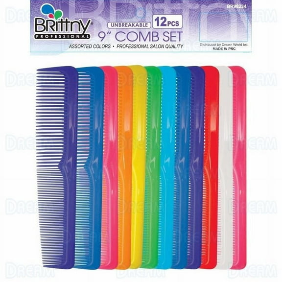 Brittny Combs Course / Fine Toothed Dressing Grooming Styling Bulk 9" UNBREAKABLE Assorted Colors BR98234 ( 12 Pieces )