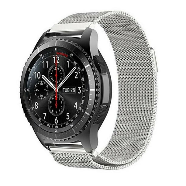 FIEWESEY Compatible with Galaxy Watch 46mm/Samsung Galaxy Watch 3 45mm/Gear S3 Frontier/Classic Bands,22mm Milanese Woven Stainless Steel Quick Release Strap(Silver) -