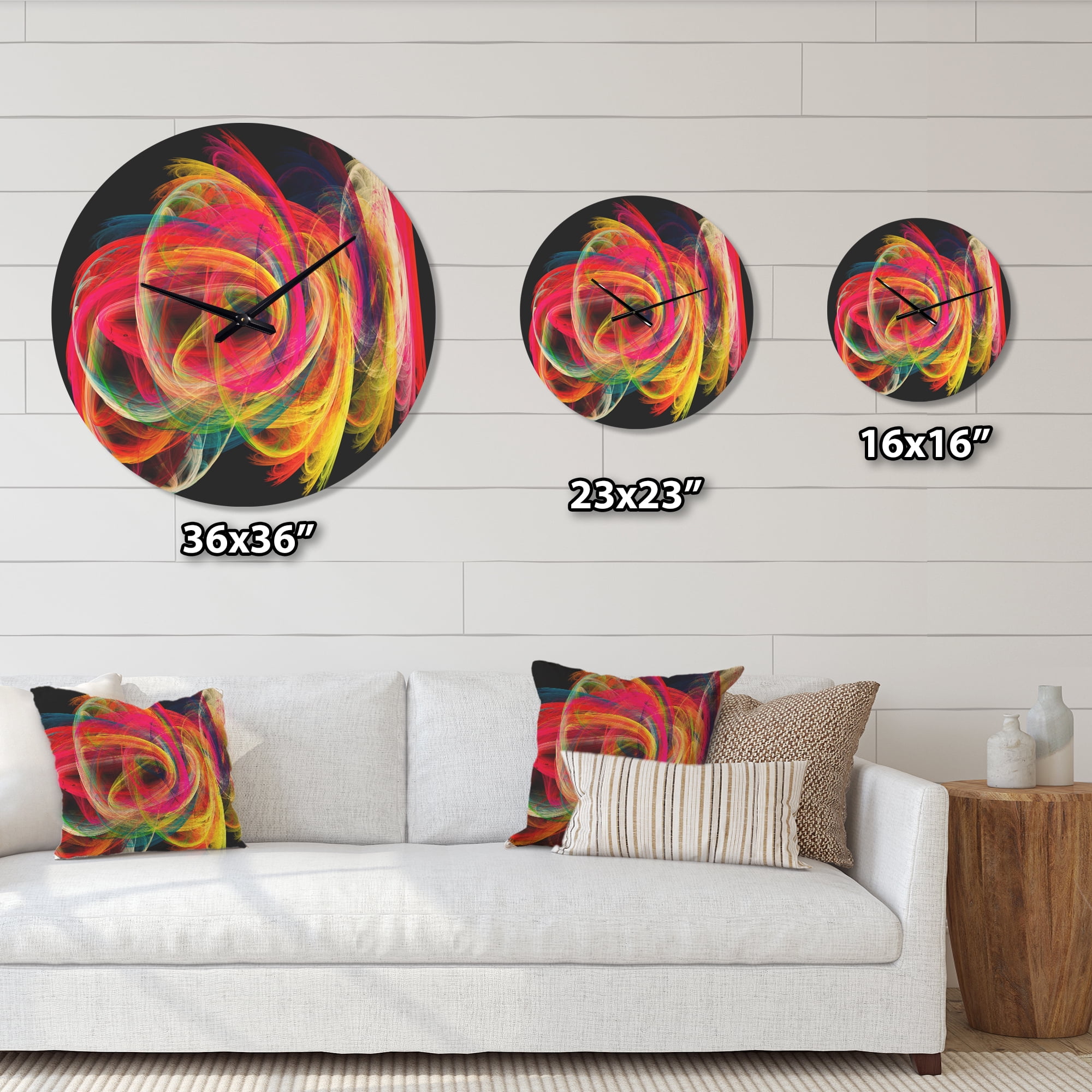 Designart 'Colorful Fractal Thick Strokes in Black ' Modern Wood Wall Clock