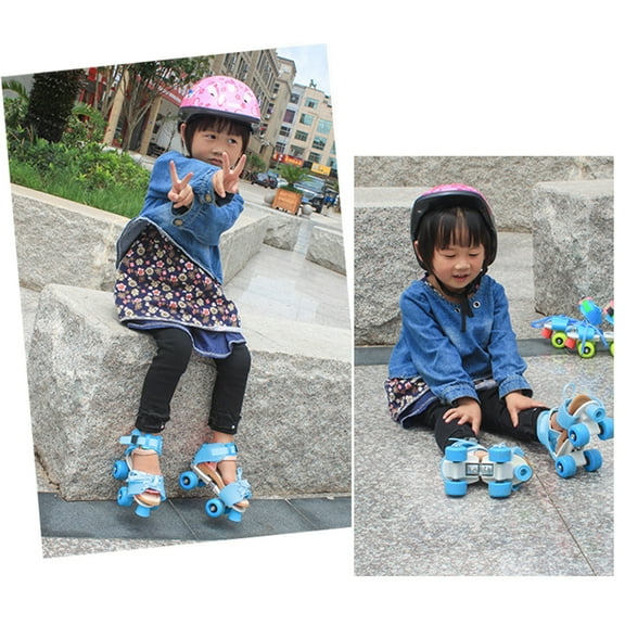 Nebublu Y17518 Unisex Adjustable Children Double Row Roller Skates Blue, 3.94 in