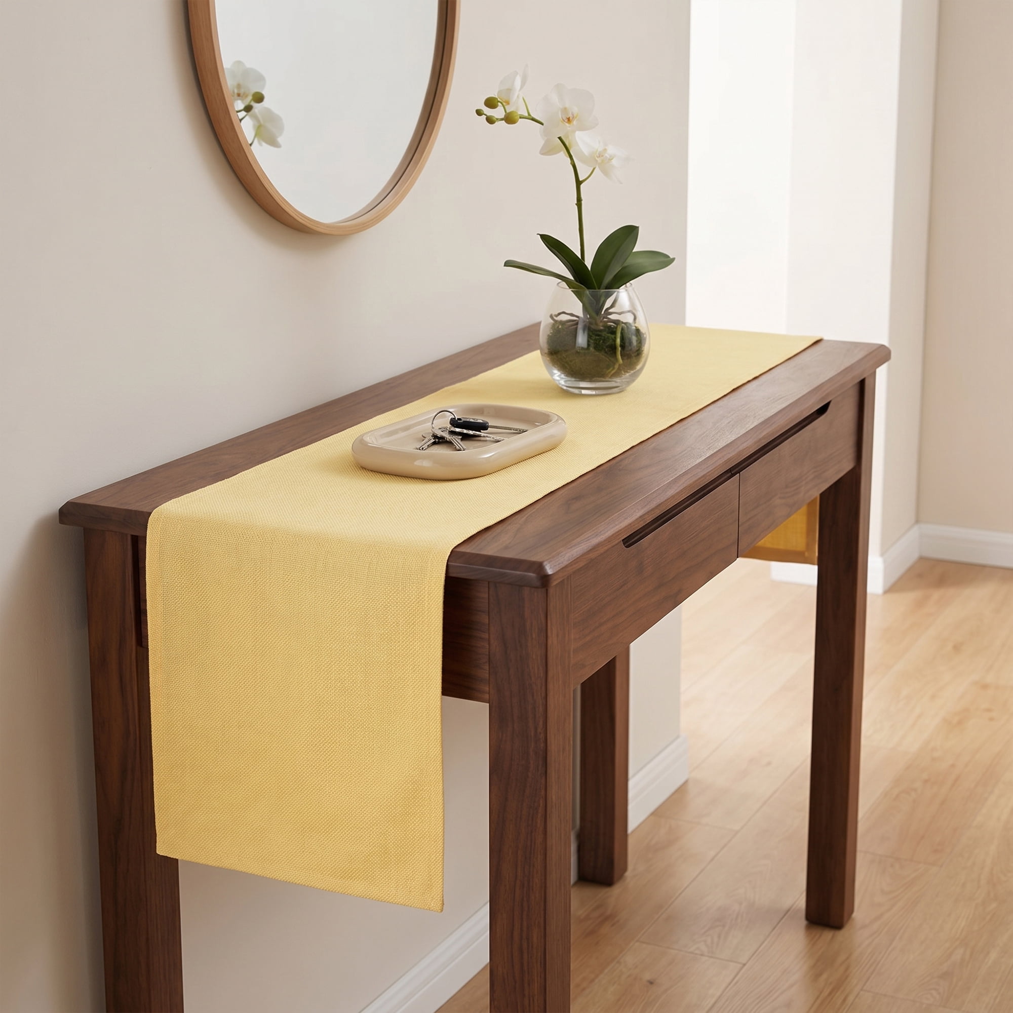 Unique Bargains Washable Polyester Kitchen Runner for Dining Table Yellow 13" x 72"