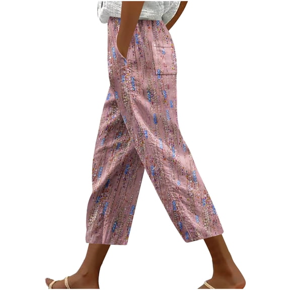 Women's Capri Pants Casual High Waist Floral Print Capris Elegant Daily Vacation Cropped Trousers