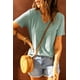 thumbnail image 2 of ABPHQTO Camiseta de manga corta de encaje con cuello en V verde para mujer, 2 of 5