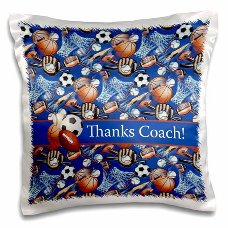 Thanks Coach Baseball 3dRose Thank you Coach, Baseballs, Footballs, Soccer, Gloves, Basketballs - Pillow Case, 16 by 16-inch ()