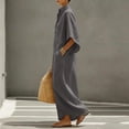 thumbnail image 5 of Odbmxy Women Maxi Dresses Fall 3/4 Sleeve Cotton Linen Tunic Oversized Button Holiday Womens Shirt Dress Collared Shift, 5 of 8