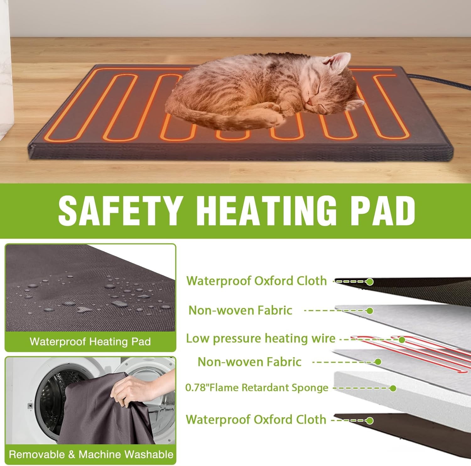 MEDEHOO Heated Cat House for Outside Insulated in Winter, Weatherproof Outdoor Cat Shelter for Feral Cats, Kitten Cage with Heating Pad and Insulated Liner