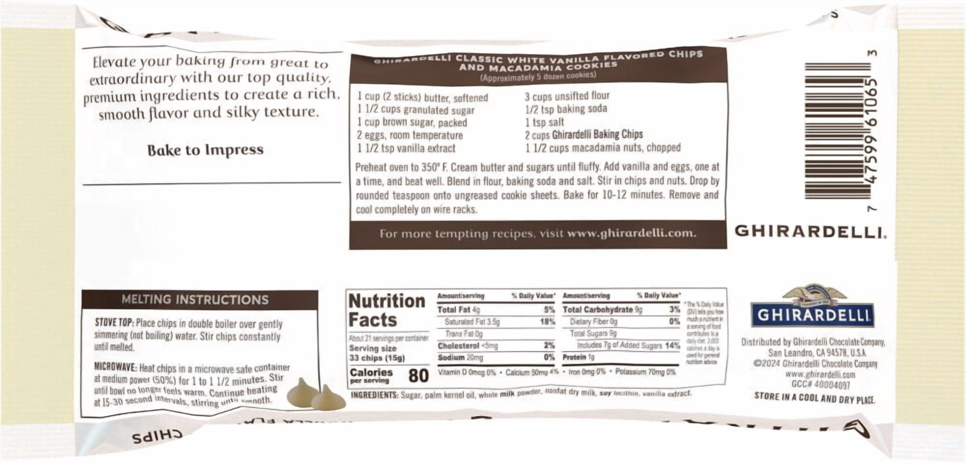 Ghirardelli Premium Baking Classic White Chips 11 oz - 5 Pack