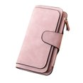 thumbnail image 2 of Monedero para mujer, cartera larga con 3 pliegues, tarjetero con cremallera, monedero de piel sintética, bolso de mano, rosa seitruly AP000899-03, 2 of 7