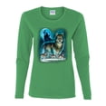 thumbnail image 2 of Wild Bobby, Wolf Howling At the Full Moon Wolf Pack Animal Lover Womens Graphic Long Sleeve T-Shirt, Kelly, 2XL, 2 of 3