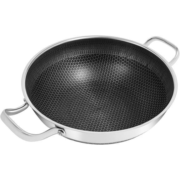 316 Stainless Steel Fry Pan, Cooks Standard Wok Stir Fry Pan with Lid, Induction Cooking Pan, 12.59in Durable Frying Pans, Fast & Even Heat, Large Skillet, Dishwasher and Oven Safe