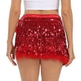 thumbnail image 6 of HDE Women's Sequin Tassel Fringe Skirt Fur Trim Hip Scarf Red XL-XXL, 6 of 7