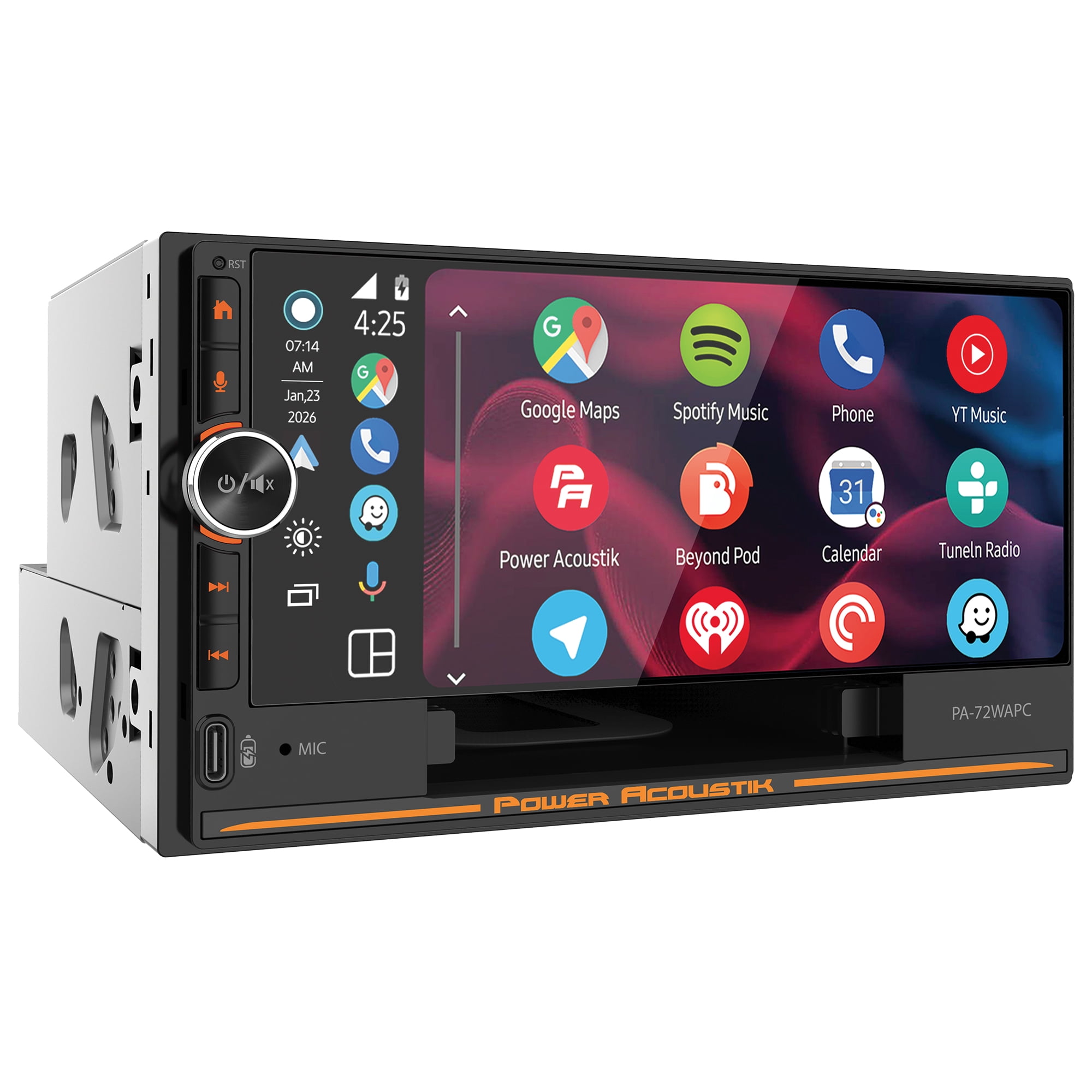Power Acoustik PA-72WAPC 7-Inch 2-DIN Car Stereo, Wireless Apple CarPlay and Android Auto, Bluetooth, Wireless Charging