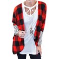 thumbnail image 1 of TWZH Women Plaid Print Open Front Striped Cuffs Color Block Cardigan Tops, 1 of 7