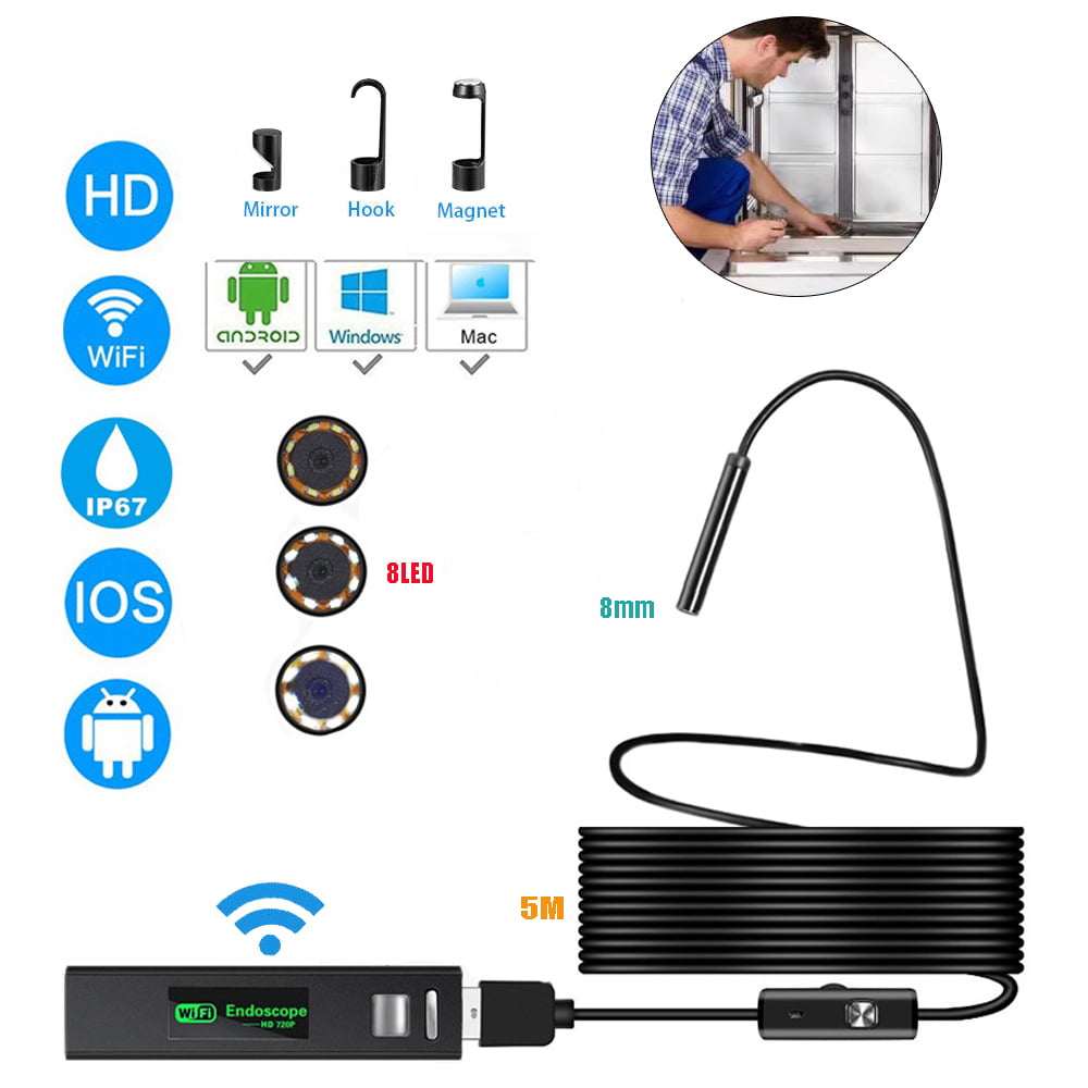5M 8LED Type C Endoscope 8mm Inspection HD Camera For Android PC Borescope 