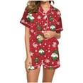 thumbnail image 2 of HOMBOM Womens Christmas Pajamas Sleepwear Red One Sets Cozy Festive Button down Shorts and Shirt Lounge Sets for Ladies, 2 of 9