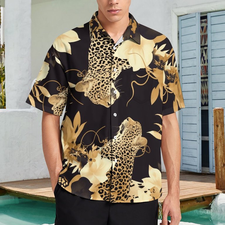 leopard dress shirt for mens Leopard Men Button up Shirt, Brown Long Sleeve Cheetah Animal Print  Buttoned Down Collar Male Guys Casual Dress Shirt Chest Pocket