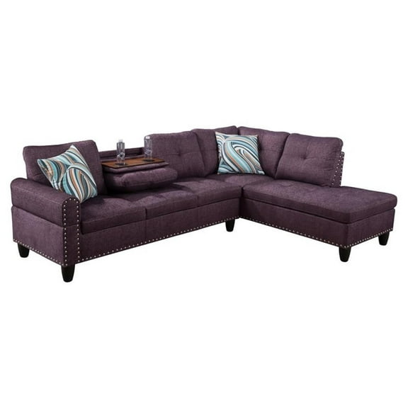 Star Home Living Corp Victor Linen Fabric Sectional Sofa in Amaranth Purple
