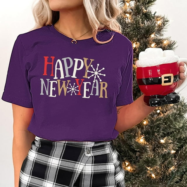 Fankiway T-Shirt Décontracté à Manches Courtes pour Femme avec Imprimé du Nouvel An, Col Rond, Haut à Manches Courtes, Haut/chemise à Manches Courtes à Col Rond, Ensemble de Vêtements pour Femmes, Tenues pour Femmes, Ensemble 2 Pcs