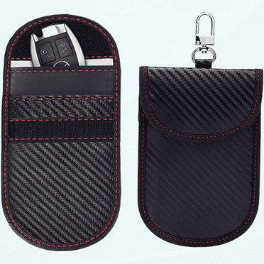 Car Key Signal Blocker 2 Pack Bag for Key Fob Anti-Theft Blocking Pouch Anti-Hacking Case Blocker Cage Protector Car Remote Key Security Protection Pouch, Black, Carbon fiber