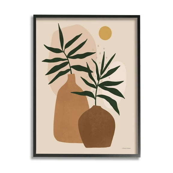 Stupell Industries Potted Plant Vases Cutout Abstract Botanical Shapes Graphic Art Black Framed Art Print Wall Art, Design by Rachel Nieman