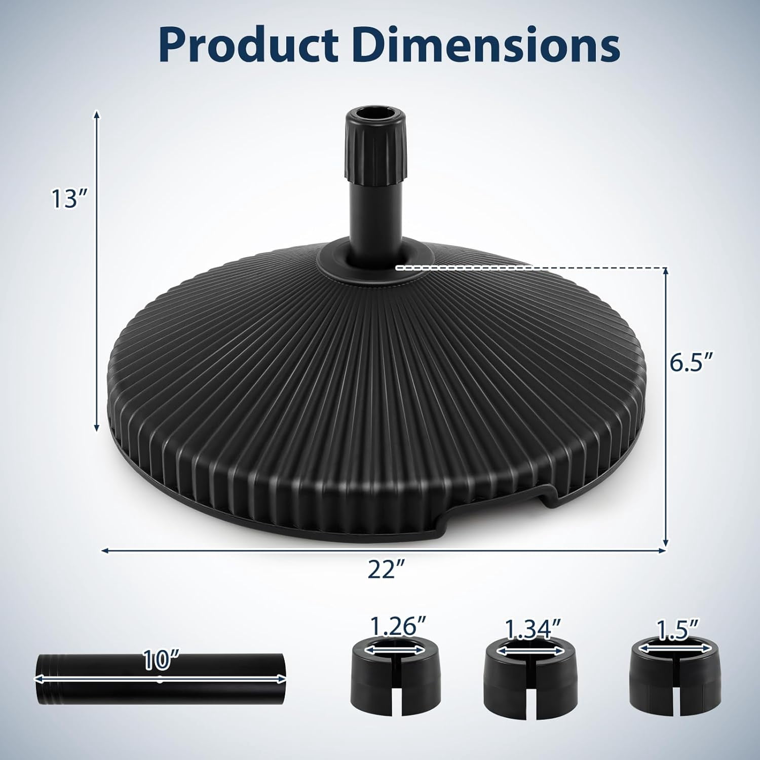 JFTER Round Umbrella Base, 55 lbs Water & Sand Filled Shell Shaped Patio Umbrella Weoghts, 3 Coupler Sizes for 6FT/ 7.5FT/10FT Market Umbrella Stand