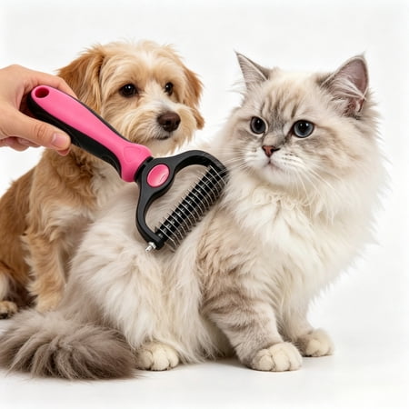 Pet Deshedding Brush Double Sided Grooming Comb for Dogs Cats Undercoat Rake Removes Mats Tangles Loose Hair Gentle Grooming Tool for Thick Long Short Coats