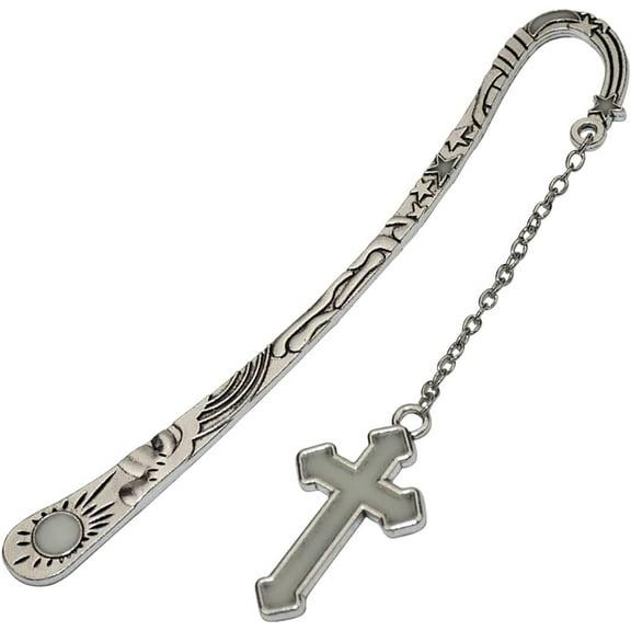 Metal Bookmark for Women Book Lovers-3D Vintage Fancy Cross Christian Christmas Glow in The Dark( Silver Color)