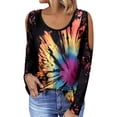 thumbnail image 1 of TWZH Women Tie-Dyed Gradient Print Cold Shoulder Round Neck Shirt, 1 of 2