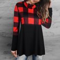 thumbnail image 2 of Top de cuello alto para mujer con dobladillo suelto camisa de manga larga con cuello redondo decoración de costuras a cuadros rojo XXL, 2 of 6